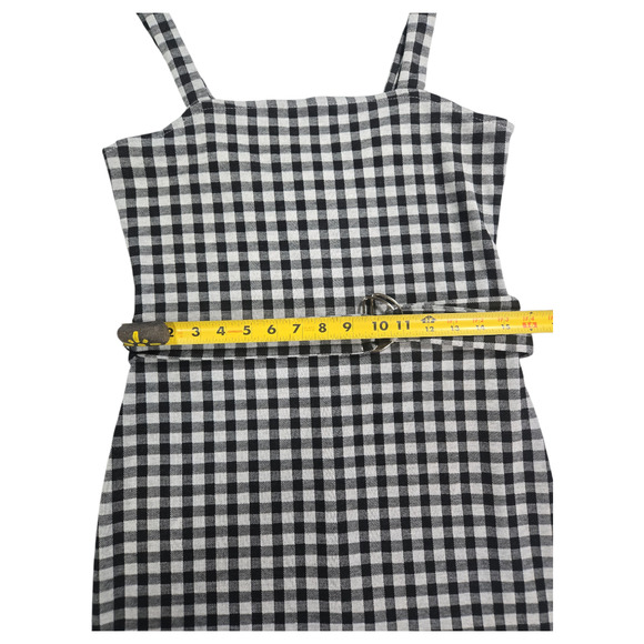 Just Polly Wom Jrs LG Plaid Sleeveless Dress Black Gray Check Belted Party Dress - Picture 4 of 10